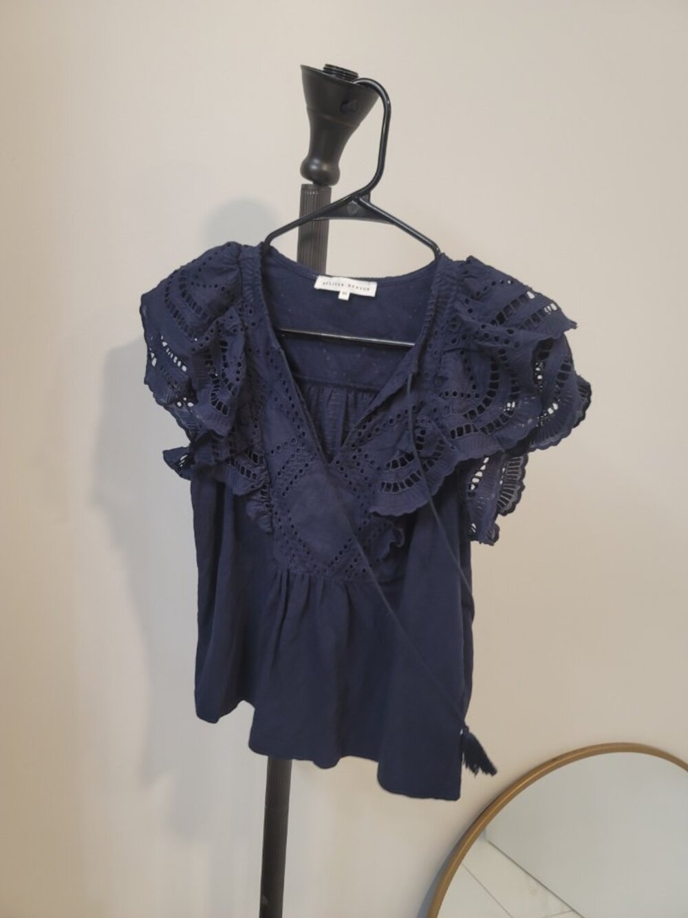MELISSA NEPTON Navy Blue Emily Blouse Top Small - Picture 2 of 6